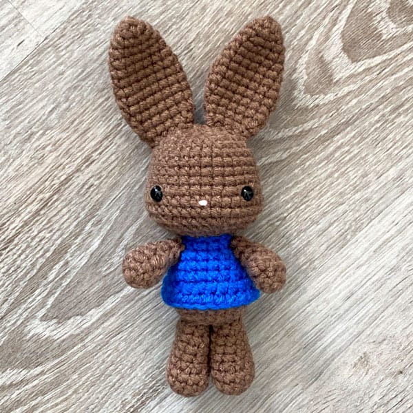 rabbit amigurumi on a floor